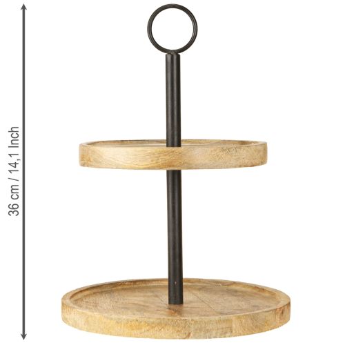 Artikel Etagere 2-laags Hout Metaal Rond Naturel Zwart H36cm
