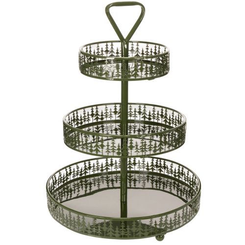 Metalen etagère, groen, drie lagen, dennendecoratie, rond, 49 cm kopen | Floristik24.nl