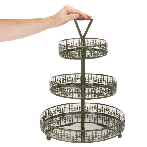 Metalen etagère, groen, drie lagen, dennendecoratie, rond, 49 cm | Floristik24.nl