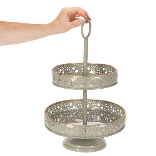 Decoratieve etagère met handvat, stermotief, twee lagen, 49 cm | Floristik24.nl