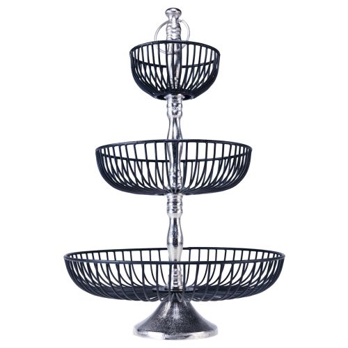 Artikel Taartplateau 3 lagen Metaal Zwart Zilver Ø37cm H53,5cm