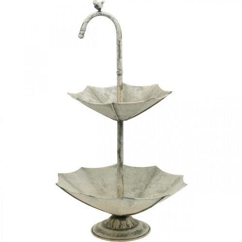 Artikel Taartstandaard Metaal Vintage Look Shabby Grijze Kap met Vogel H60cm