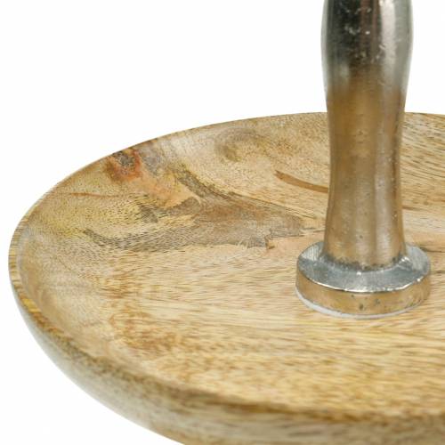 Floristik24 Etagere mangohout / nikkelzilver decoratie echt hout 2-laags
