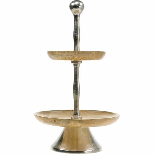 Floristik24 Etagere mangohout / nikkelzilver decoratie echt hout 2-laags