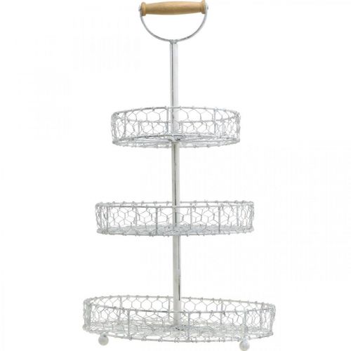 Floristik24 Taartstandaard van roostermanden, metalen decoratie gewassen wit Shabby Chic H54cm Ø30/25/20cm