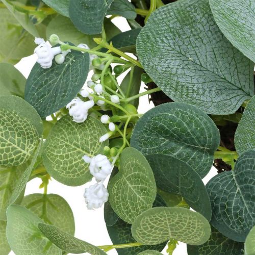 Floristik24 Sierkrans eucalyptus groen witte bloemen kunst Ø45cm