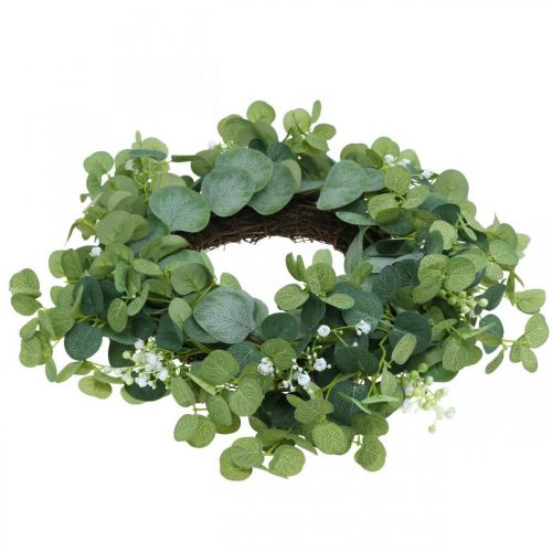 Floristik24 Sierkrans eucalyptus groen witte bloemen kunst Ø45cm