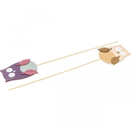 Artikel Bloemsteker deco uil hout paars, bruin 8cm 12st