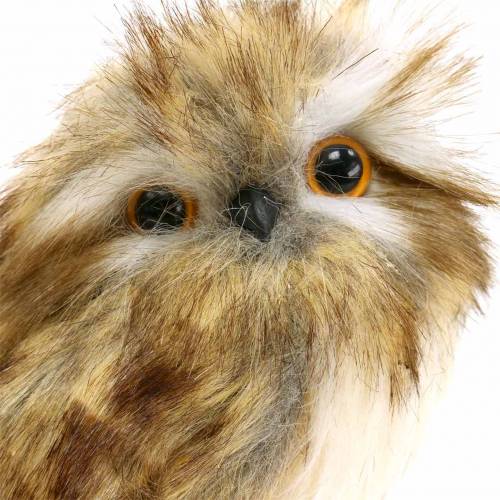 Floristik24 Decoratieve uil met vacht en veren bruin, wit 15cm