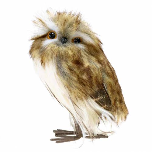 Floristik24 Decoratieve uil met vacht en veren bruin, wit 15cm