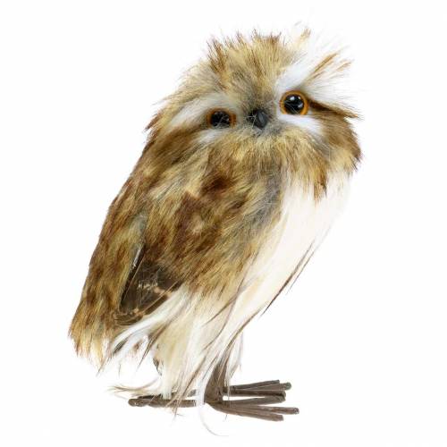 Floristik24 Decoratieve uil met vacht en veren bruin, wit 15cm
