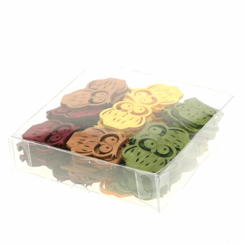 Floristik24 Strooidecoratie uilen hout diverse kleuren 4cm 72 st