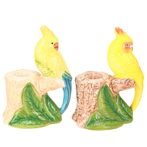 Artikel Exotische kaarsenhouder keramiek vogels handbeschilderd H14,5cm 2 st.