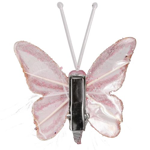 Artikel Veer Vlinder Decoratie Clip Roze Wit 5x4,5cm 4 st
