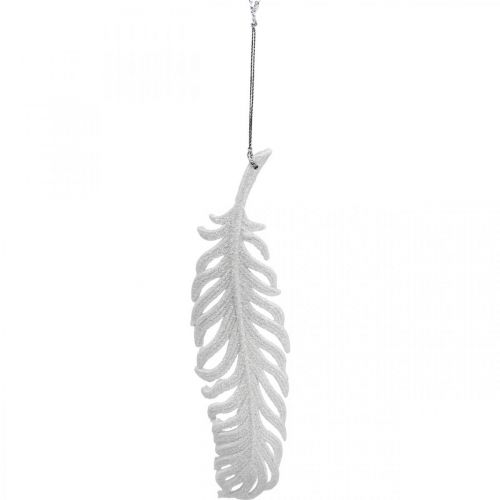 Artikel Veren om op te hangen, kerstboomversiering, decoratieve veren met glitter, bruiloft wit L19cm 12st