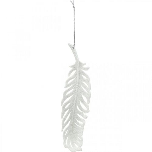 Artikel Veren om op te hangen, kerstboomversiering, decoratieve veren met glitter, bruiloft wit L19cm 12st