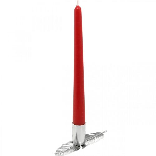 Floristik24 Veren met kandelaar, metalen veren, kandelaar zilver Ø2.2cm L13cm 4st