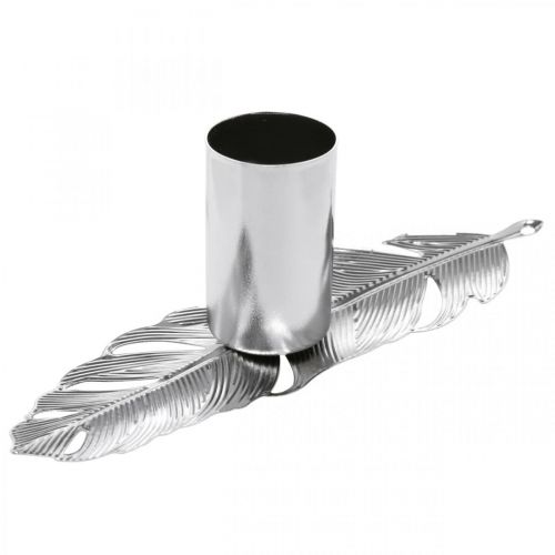 Floristik24 Veren met kandelaar, metalen veren, kandelaar zilver Ø2.2cm L13cm 4st