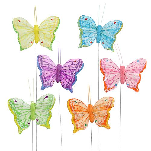 Floristik24 Veer vlinder 6cm geassorteerde kleuren 24st
