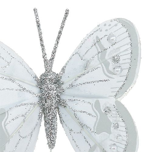 Artikel Veer vlinder zilver met mica 7cm 4st