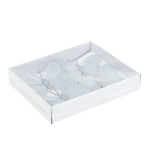 Floristik24 Veer vlinder zilver met mica 7cm 4st