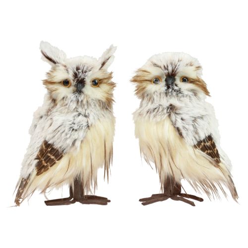 Uildecoratie uilenfiguren, bosdieren decoratie 21/22cm witbruin set van 2