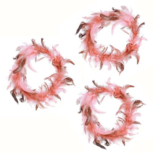 Artikel Verenkrans gemaakt van fazantenveren decoratie in roze Ø20cm 3 stuks