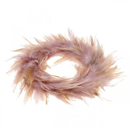 Floristik24 Decoratieve verenkrans roze, bruinrood Ø16,5cm echte veren