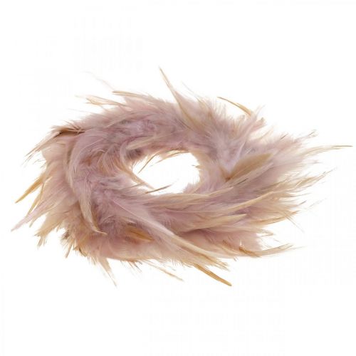 Floristik24 Verenkrans klein roze, bruin-rood Ø10.5cm Paasdecoratie echte veren