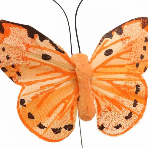 Floristik24 Vlinder geel oranje op draad 7 cm draad 24 stuks