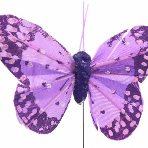 Artikel Veer vlinder op draad roze, paars 7cm 24st