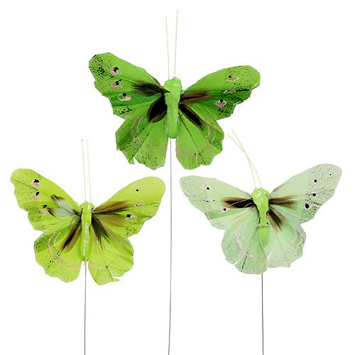 Floristik24 Veer vlinder 8,5cm groen 12st