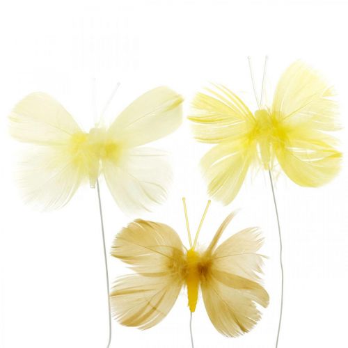 Floristik24 Deco vlinders op draad, lente decoratie, lente vlinders in geel tinten 6st