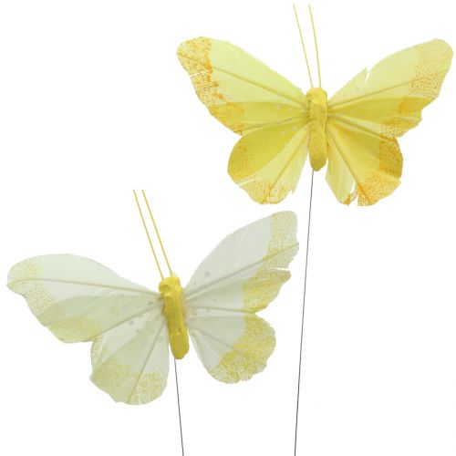 Floristik24 Veer vlinders geel 8.5cm 12st