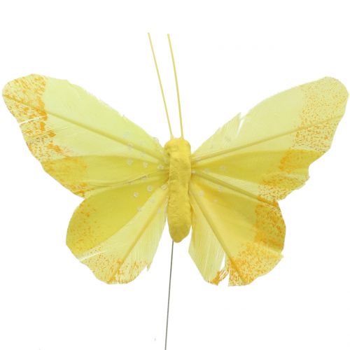 Floristik24 Veer vlinders geel 8.5cm 12st