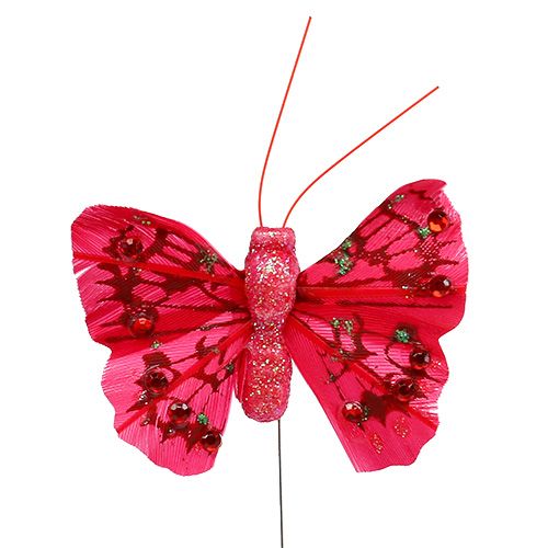 Artikel Veer vlinder met glitter 5cm geassorteerde kleuren 24st