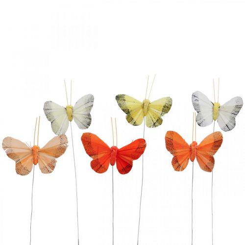 Floristik24 Veer vlinder op draad 5cm oranje, geel 24st