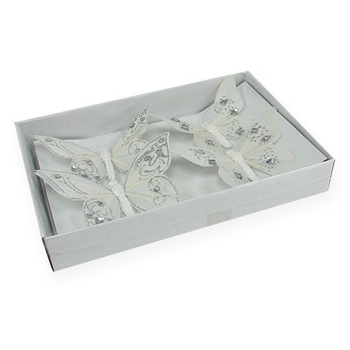 Floristik24 Veer vlinder met strass steentjes, glitter wit 10,5cm 4st