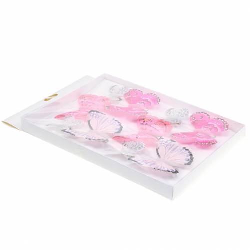 Floristik24 Vlinder aan clip roze 6cm 10 stuks