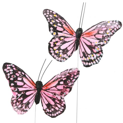 Floristik24 Vlinder op draad roze 11cm 12st