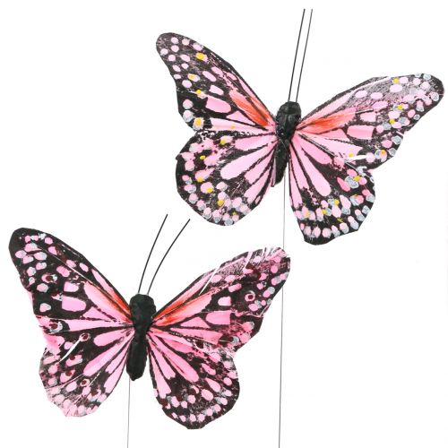 Floristik24 Vlinder op draad roze 11cm 12st