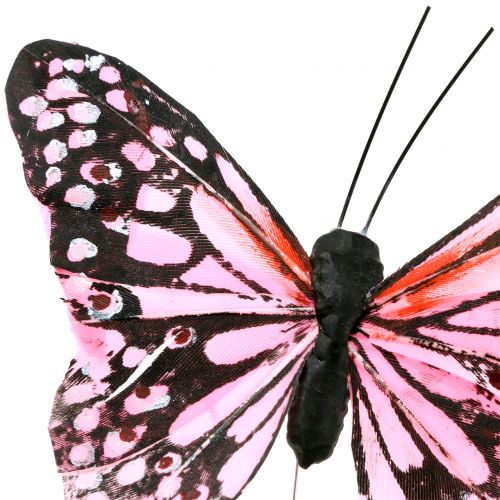Artikel Vlinder op draad roze 11cm 12st