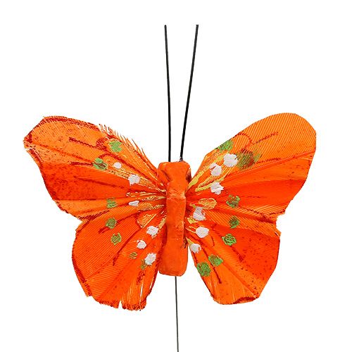 Artikel Veer vlinders 6cm geel, oranje 24st