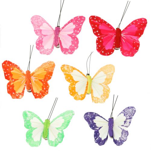 Floristik24 Veren vlinders op clip multicolour 7cm 12st