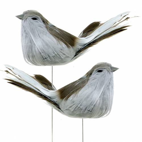 Veer vogel op draad grijs 12cm 4st | Floristik24.nl