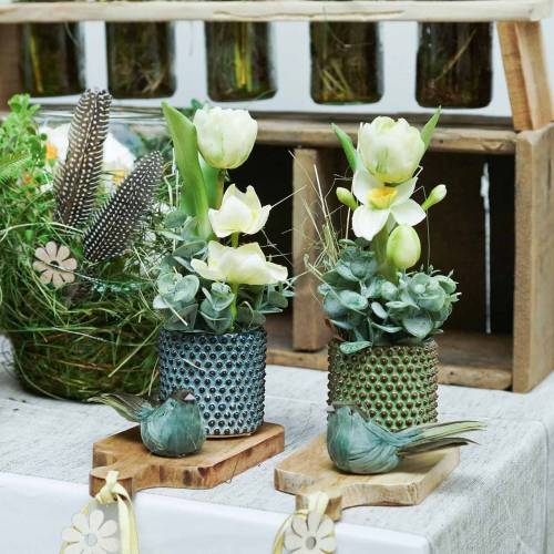 Floristik24 Veer vogel op draad groen 12cm 4st