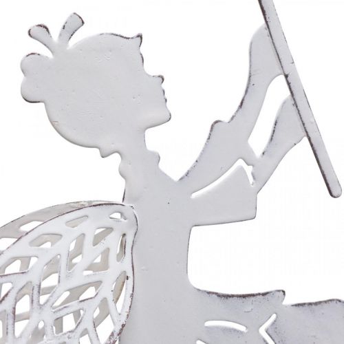 Floristik24 Fee met paardenbloem, lentedecoratie om op te hangen, metalen hanger wit, zilver H25.5/27.5cm 4st