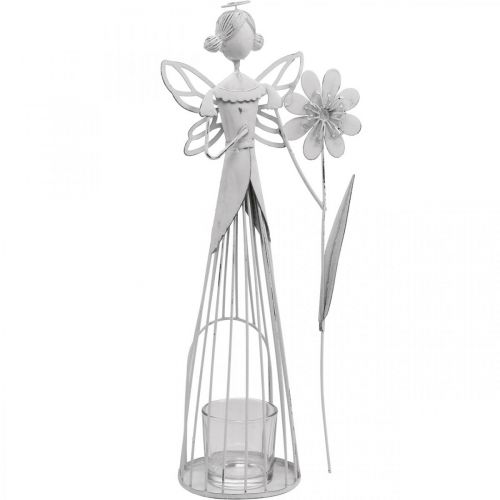 Floristik24 Lentedecoratie, bloemenfee als lantaarn, metalen tafeldecoratie, elf met bloem wit H32.5cm