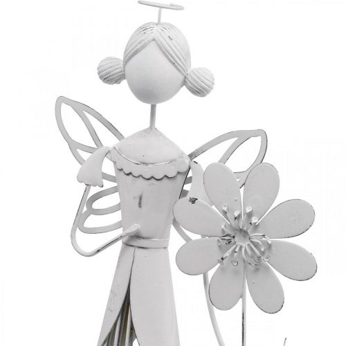 Artikel Bloesemfee met bloem, lentedecoratie, metalen lantaarn, bloemenfee gemaakt van metaal wit H40.5cm
