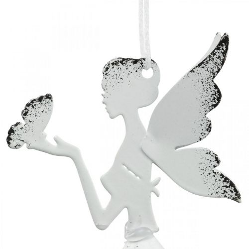 Artikel Hangende hanger elf decoratie metaal wit Ø6cm H9cm 4 stuks